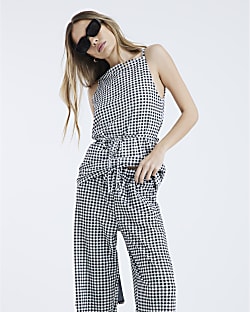 Black Gingham Wide Leg Trousers