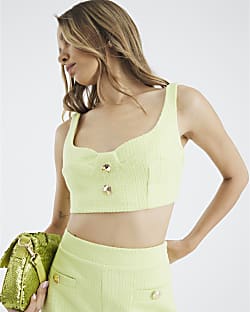 Green Sleeveless Boucle Bralette Top