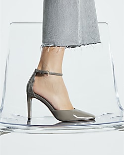 Grey Patent Closed Back Heels