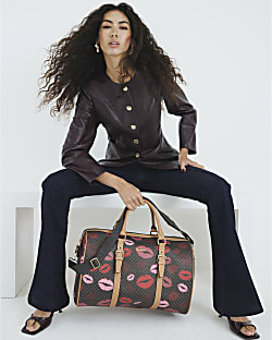 Brown Morgan Lips Monogram Print Holdall Bag