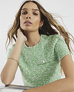 Green Short Sleeve Boucle T-shirt