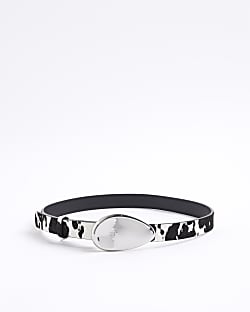 Cream Suede Cow Print Buckle Belt