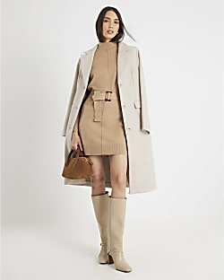 Brown Belted Jumper Dress
