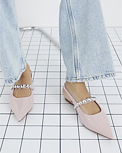 Pink Strapped Sling Back Flat Shoes
