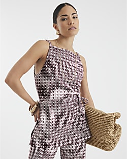 Petite Red Geometric Print Tunic Top