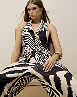 Brown Zebra Print Halterneck Waistcoat