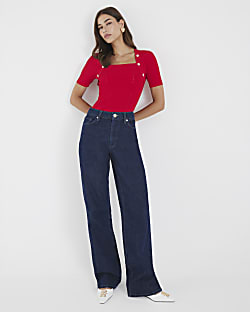 Red Knitted Button Detail Top