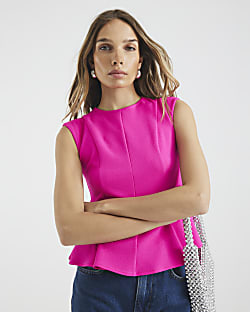 Pink Sleeveless Peplum Top