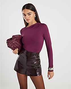 Purple Long Sleeve Slash Neck Bodysuit