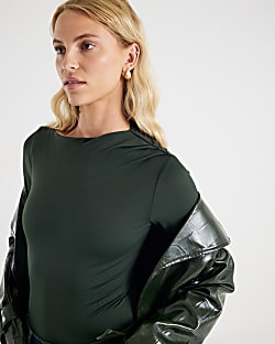 Green Long Sleeve Slash Neck Bodysuit