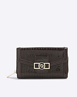 Brown Embossed RI Monogram Purse