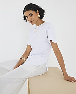 White Short Sleeve Drape Side T-shirt