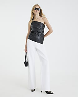 Black Asymmetrical Gold Metal Trim Top