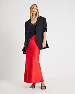 Red Satin Maxi Skirt