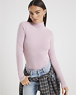 Pink Long Sleeve Roll Neck Top