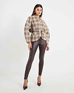 Brown High Waisted Faux Leather Leggings