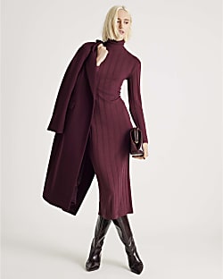 Red Cosy Wide Rib Midi Dress