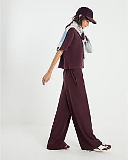 Brown Brushed Wide Leg Trousers