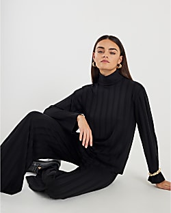 Black Long Sleeve Cosy Wide Ribbed Top