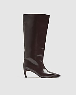 Red High Shine High Leg Boots