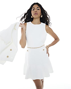 White Sleeveless Boucle Mini Dress