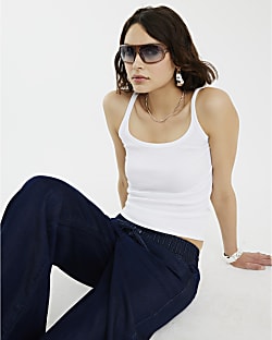 White Sleeveless Ribbed Cami Top