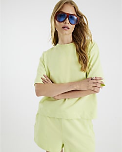 Lime Short Sleeve Ribbed Panel T-shirt