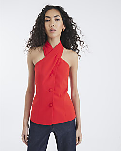 Red Halter Neck Waistcoat