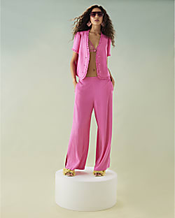 Pink Frilled Linen Blend Tailored Top
