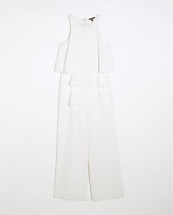 Petite White Layered Wide Leg Jumpsuit