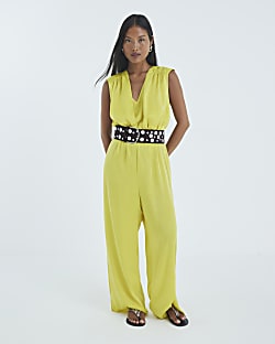 Petite Green Sleeveless Wrap Front Jumpsuit