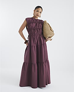 Petite Purple Drawstring Tiered Maxi Dress