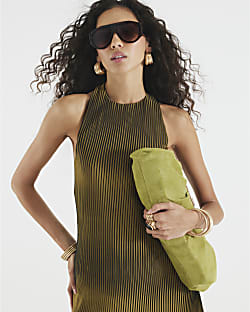Green Plisse Sleeveless Halter Neck Top