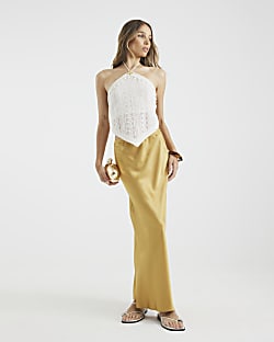 Gold Satin Maxi Skirt