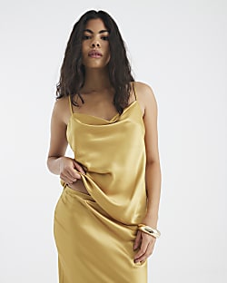 Gold Satin Cowl Neck Cami Top