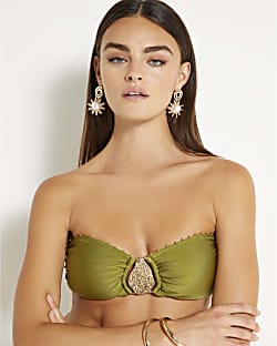 Khaki Hardware Bandeau Bikini Top