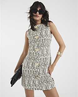 White Sleeveless Jacquard Mini Shift Dress