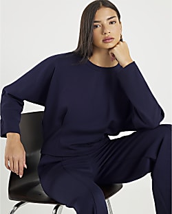 Navy Premium Long Sleeve Batwing Sweatshirt