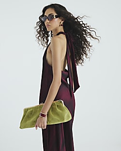 Red Plisse Sleeveless Halter Neck Top