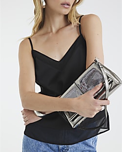 Black Relaxed V Neck Cami Top
