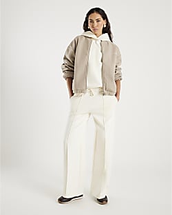 White Premium Wide Leg Pintuck Joggers