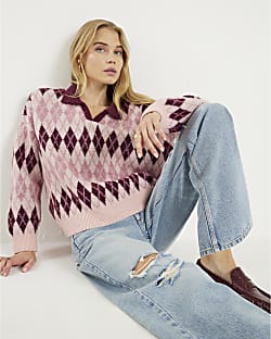 Pink Argyle Knit Jumper