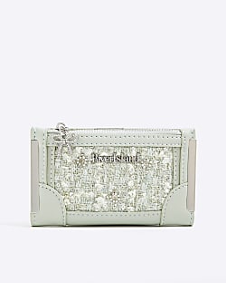 Green Embellished Boucle Mini Purse