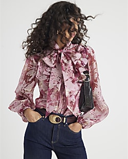 Pink Premium Sheer Floral Print Shirt