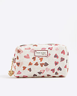 Cream Canvas Heart Make Up Bag