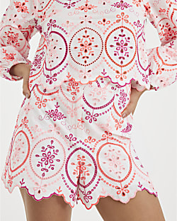 White Embroidered Cutwork Shorts