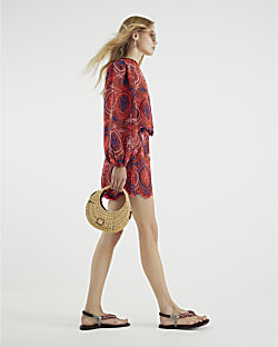 Red Cutwork Detail Embroidered Shorts