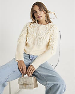 Cream 3D Chiffon Cardigan