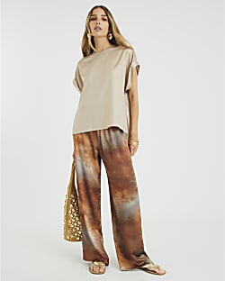 Gold Satin Short Sleeve Turn Up Cuff T-shirt