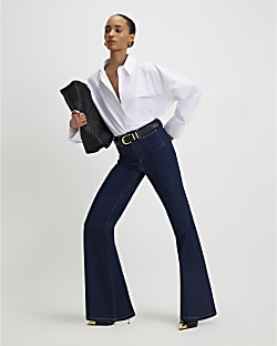 Blue High Rise Relaxed Flare Jeans